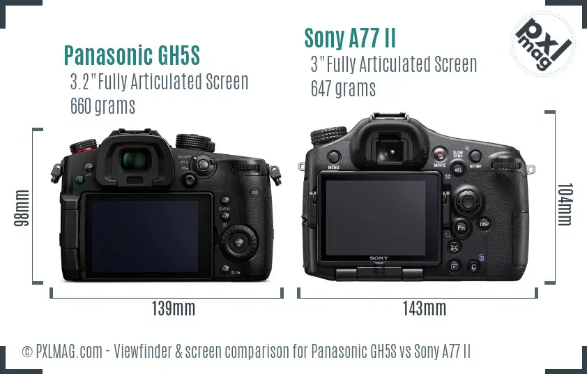 Panasonic GH5S vs Sony A77 II Screen and Viewfinder comparison