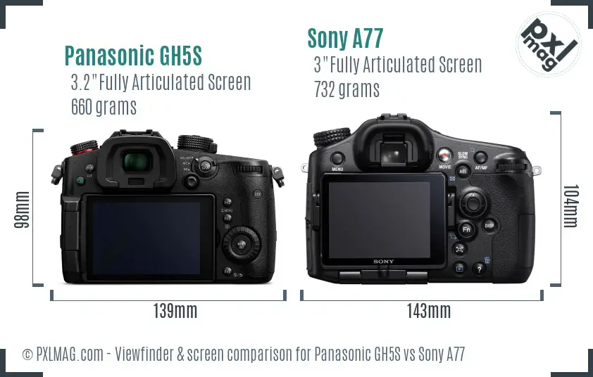 Panasonic GH5S vs Sony A77 Screen and Viewfinder comparison