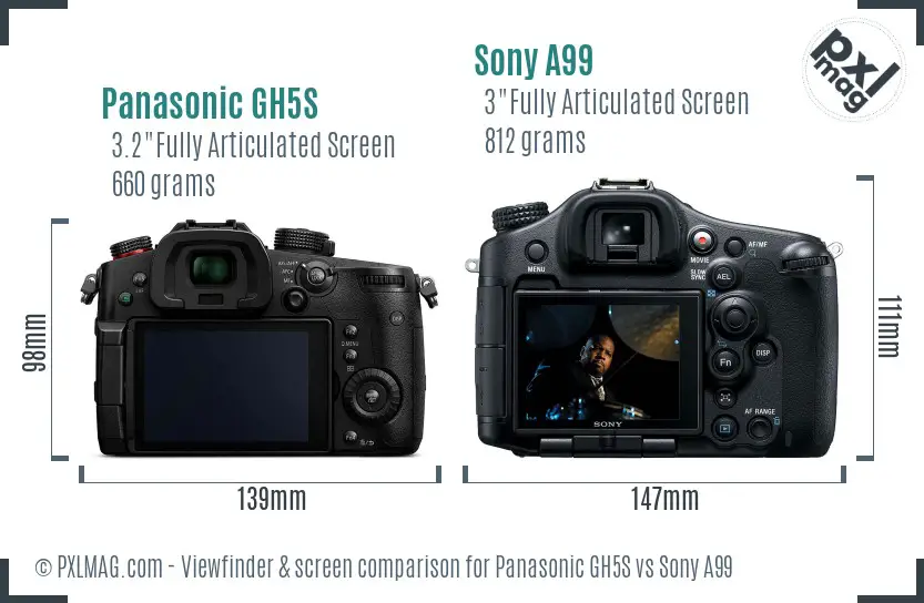Panasonic GH5S vs Sony A99 Screen and Viewfinder comparison