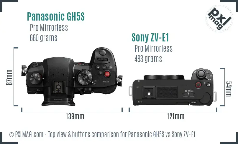 Panasonic GH5S vs Sony ZV-E1 top view buttons comparison