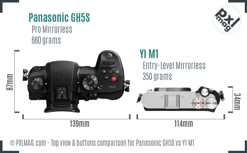Panasonic GH5S vs YI M1 top view buttons comparison