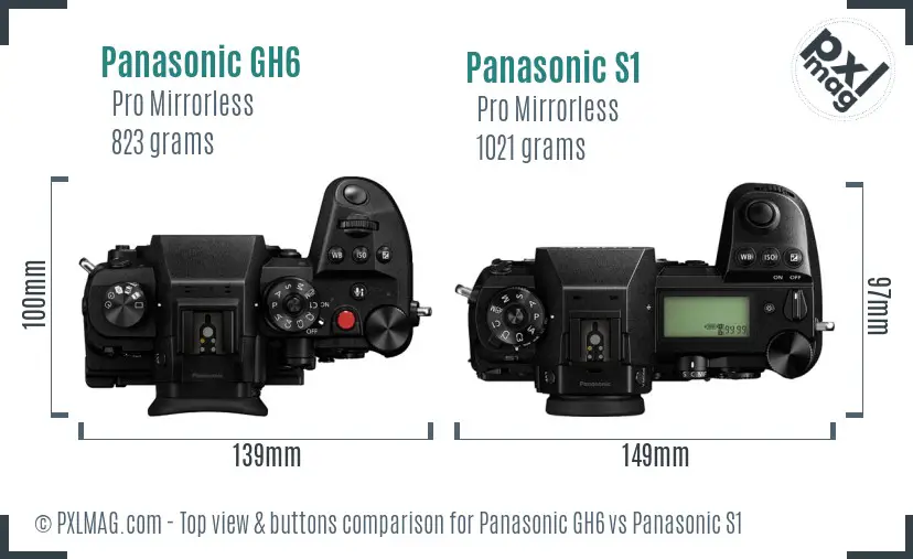 Panasonic GH6 vs Panasonic S1 top view buttons comparison