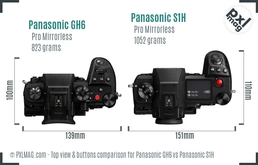 Panasonic GH6 vs Panasonic S1H top view buttons comparison Panasonic GH6 vs Panasonic S1H top view buttons comparison