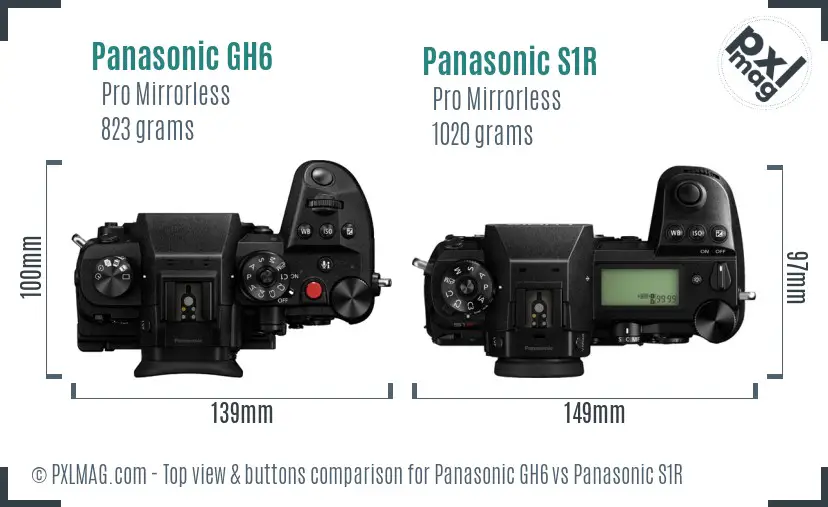 Panasonic GH6 vs Panasonic S1R top view buttons comparison