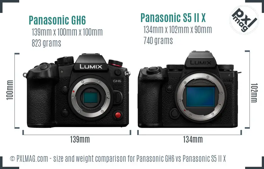 Panasonic GH6 vs Panasonic S5 II X size comparison