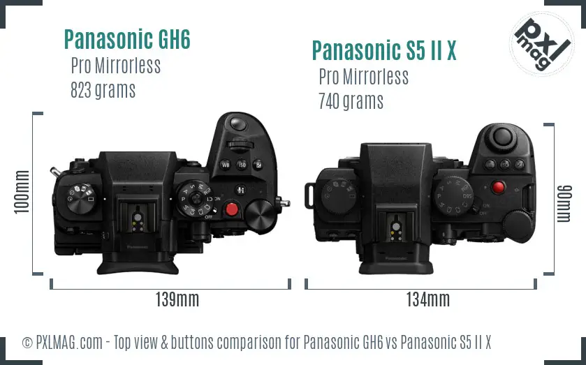 Panasonic GH6 vs Panasonic S5 II X top view buttons comparison