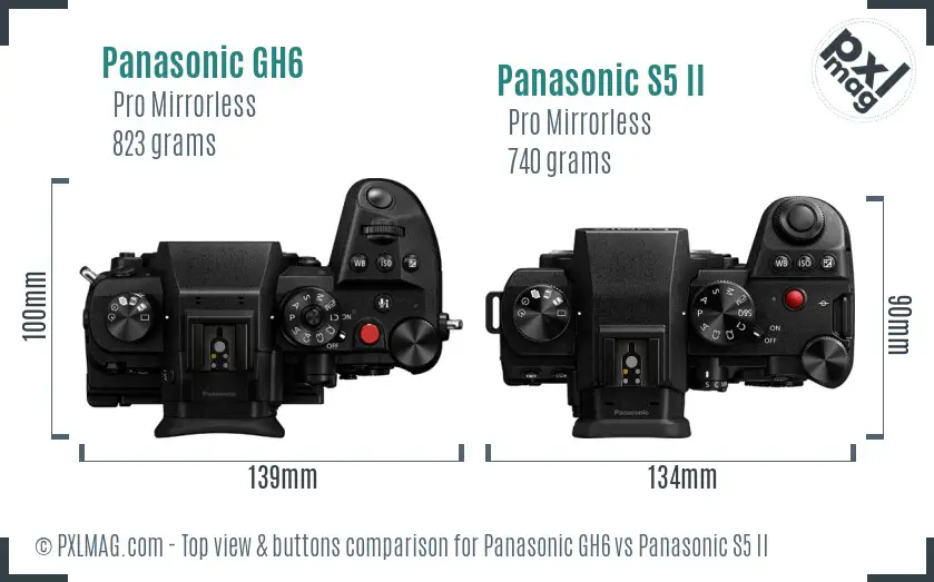 Panasonic GH6 vs Panasonic S5 II top view buttons comparison