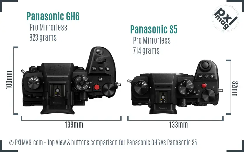 Panasonic GH6 vs Panasonic S5 top view buttons comparison