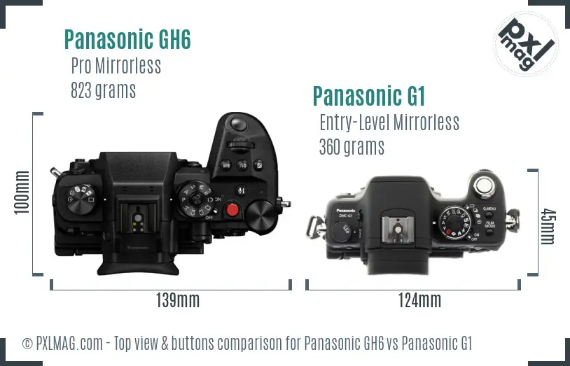 Panasonic GH6 vs Panasonic G1 top view buttons comparison