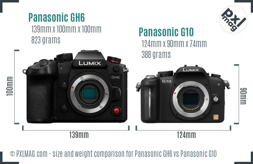 Panasonic GH6 vs Panasonic G10 size comparison