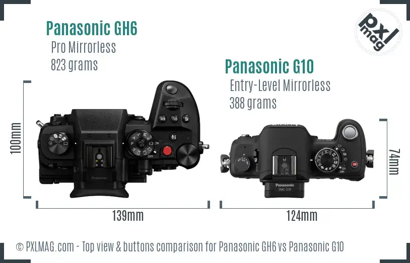 Panasonic GH6 vs Panasonic G10 top view buttons comparison