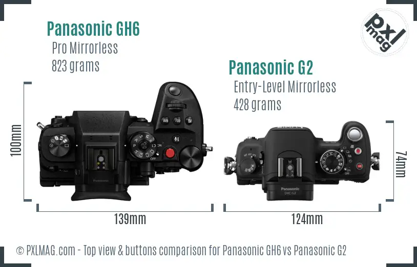 Panasonic GH6 vs Panasonic G2 top view buttons comparison