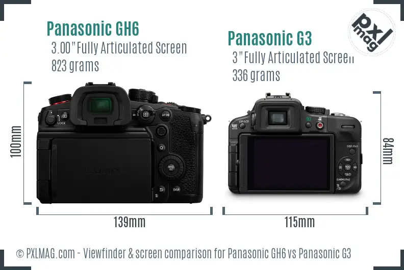 Panasonic GH6 vs Panasonic G3 Screen and Viewfinder comparison
