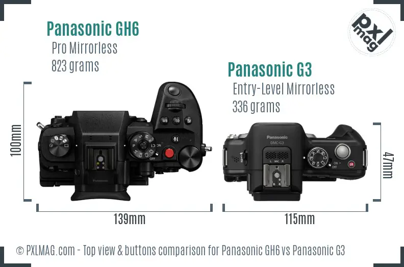 Panasonic GH6 vs Panasonic G3 top view buttons comparison