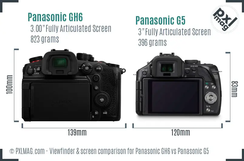 Panasonic GH6 vs Panasonic G5 Screen and Viewfinder comparison
