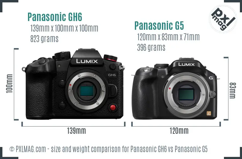 Panasonic GH6 vs Panasonic G5 size comparison