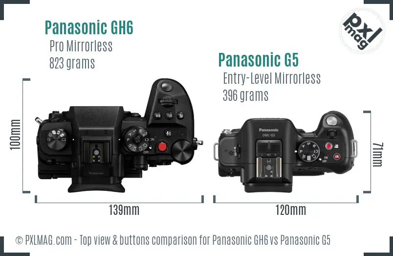 Panasonic GH6 vs Panasonic G5 top view buttons comparison