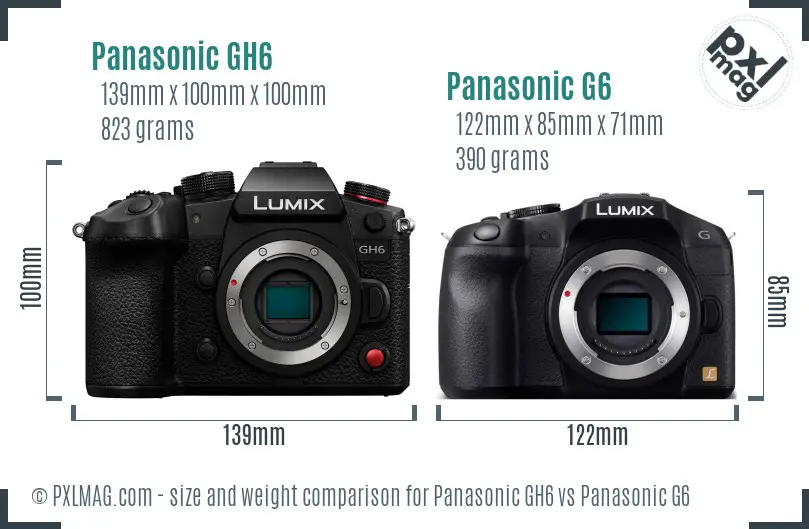 Panasonic GH6 vs Panasonic G6 size comparison
