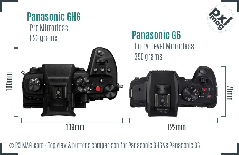 Panasonic GH6 vs Panasonic G6 top view buttons comparison