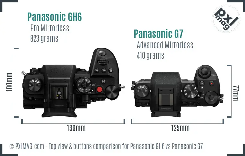 Panasonic GH6 vs Panasonic G7 top view buttons comparison