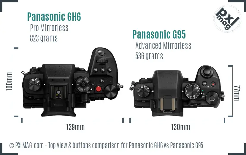 Panasonic GH6 vs Panasonic G95 top view buttons comparison