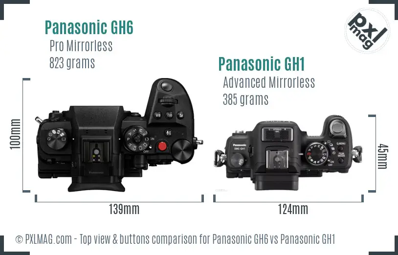 Panasonic GH6 vs Panasonic GH1 top view buttons comparison