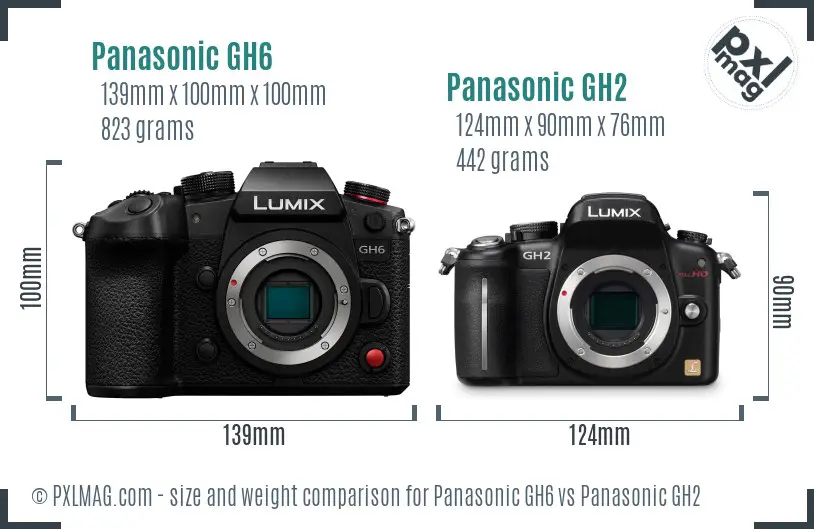 Panasonic GH6 vs Panasonic GH2 size comparison
