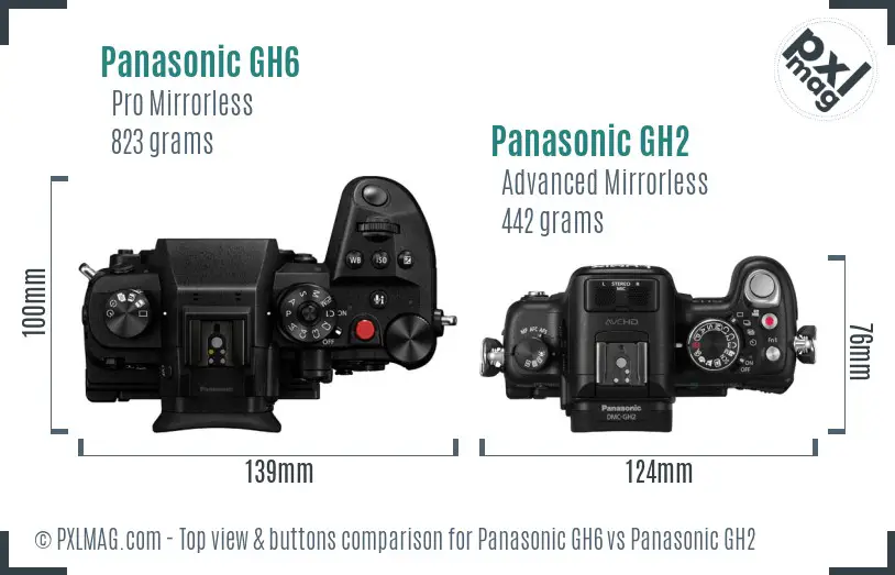 Panasonic GH6 vs Panasonic GH2 top view buttons comparison