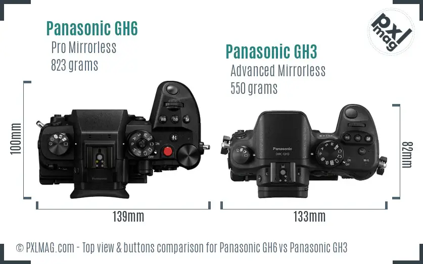 Panasonic GH6 vs Panasonic GH3 top view buttons comparison