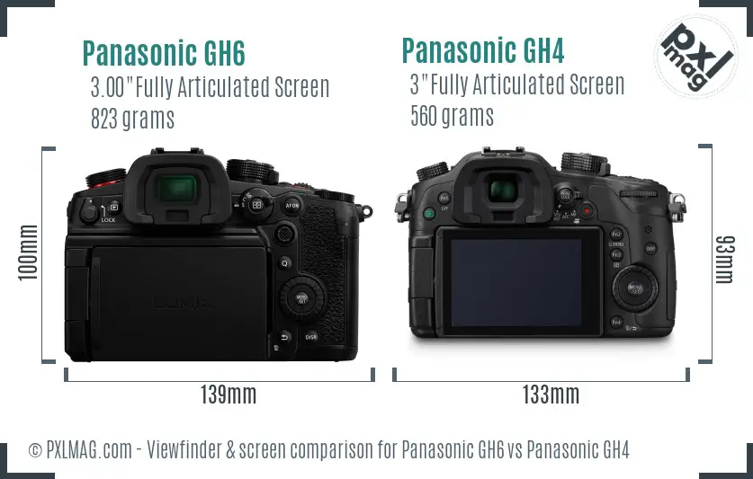 Panasonic GH6 vs Panasonic GH4 Screen and Viewfinder comparison