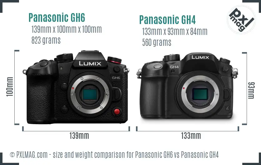 Panasonic GH6 vs Panasonic GH4 size comparison