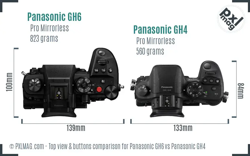 Panasonic GH6 vs Panasonic GH4 top view buttons comparison