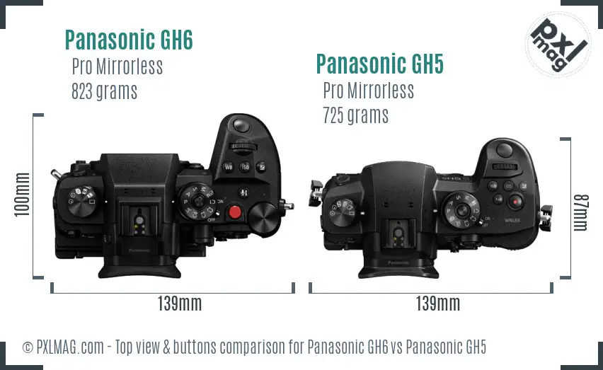 Panasonic GH6 vs Panasonic GH5 top view buttons comparison
