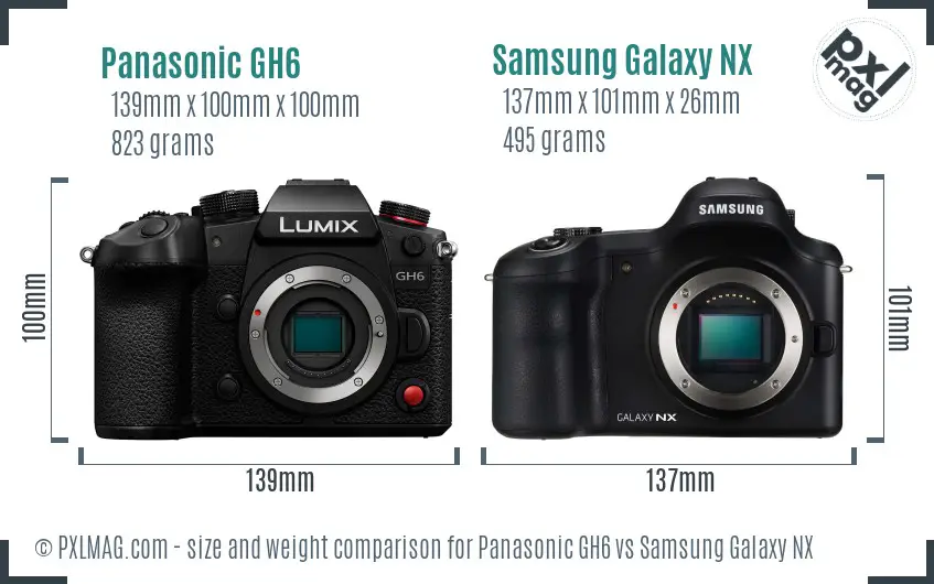 Panasonic GH6 vs Samsung Galaxy NX size comparison