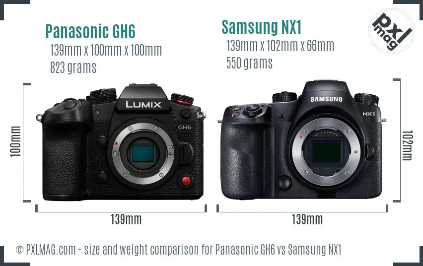 Panasonic GH6 vs Samsung NX1 size comparison