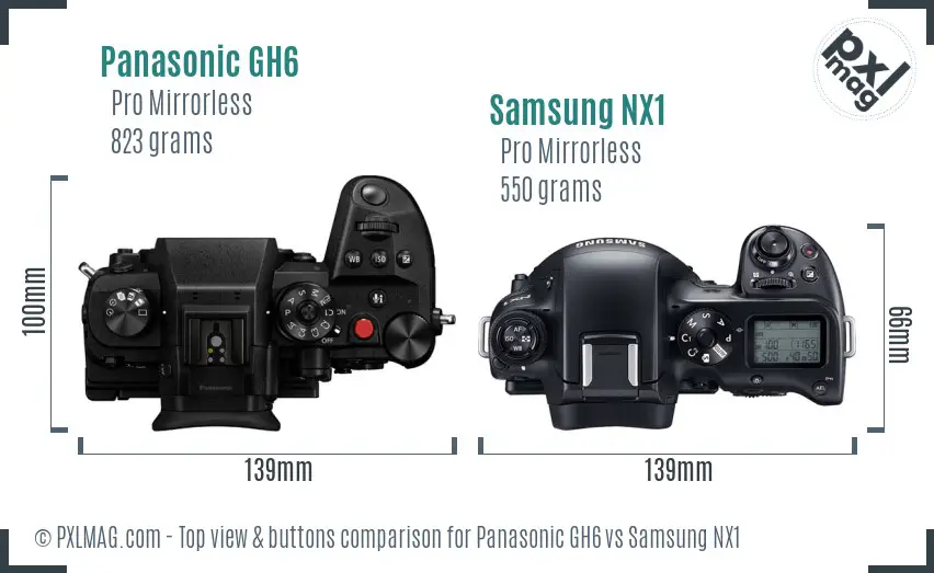 Panasonic GH6 vs Samsung NX1 top view buttons comparison