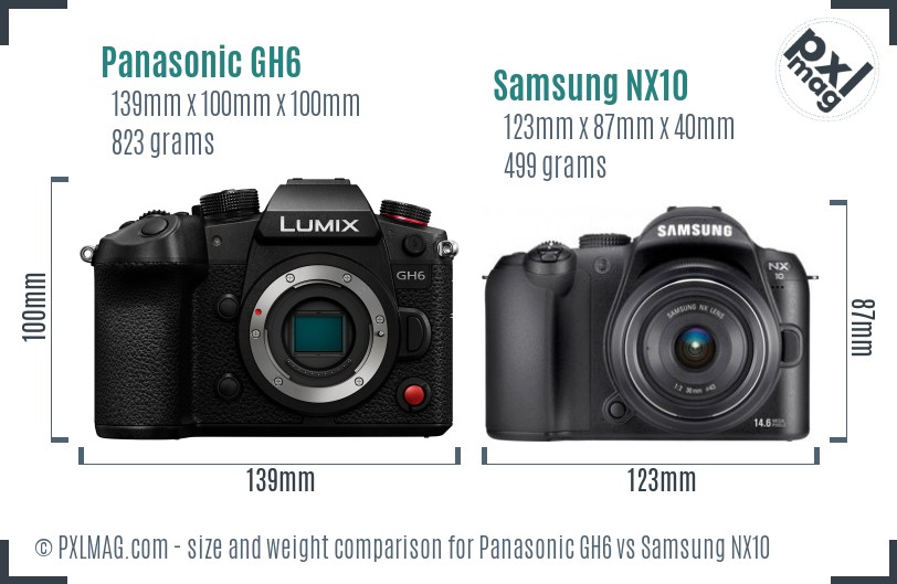 Panasonic GH6 vs Samsung NX10 size comparison