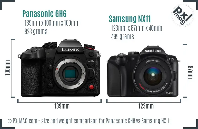 Panasonic GH6 vs Samsung NX11 size comparison