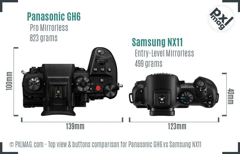 Panasonic GH6 vs Samsung NX11 top view buttons comparison