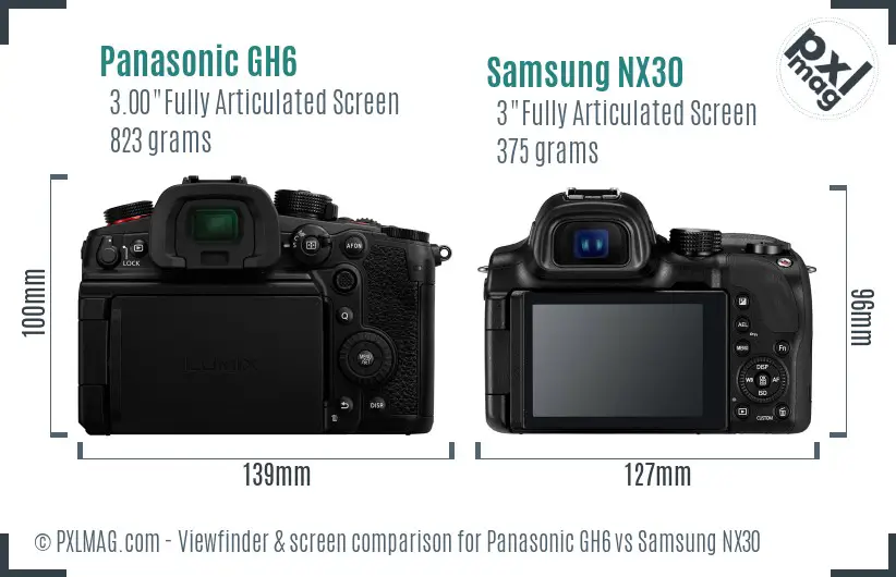 Panasonic GH6 vs Samsung NX30 Screen and Viewfinder comparison