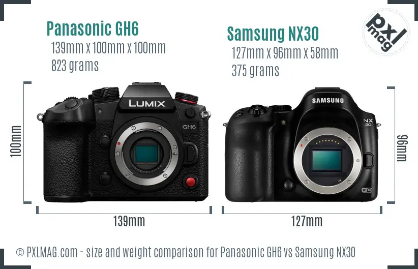 Panasonic GH6 vs Samsung NX30 size comparison