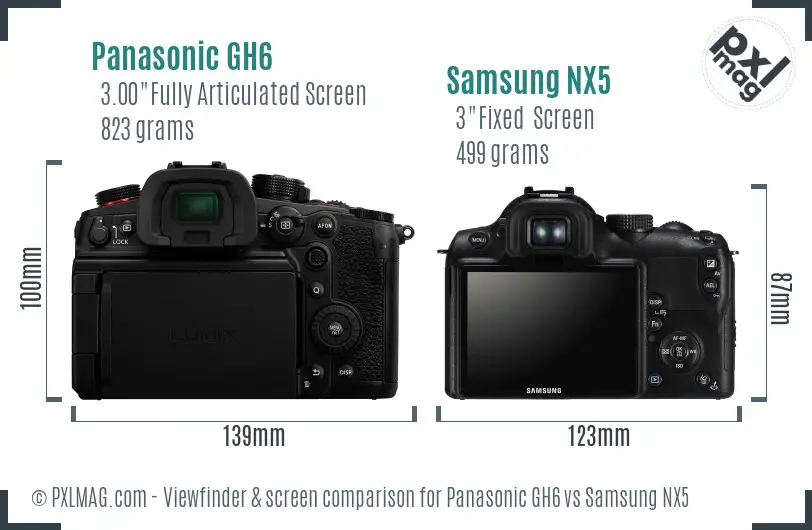 Panasonic GH6 vs Samsung NX5 Screen and Viewfinder comparison Panasonic GH6 vs Samsung NX5 Screen and Viewfinder comparison