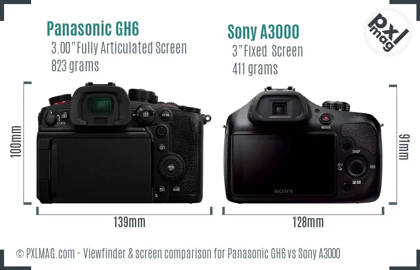 Panasonic GH6 vs Sony A3000 Screen and Viewfinder comparison
