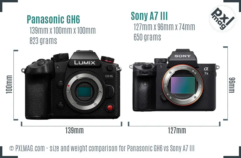 Panasonic GH6 vs Sony A7 III size comparison