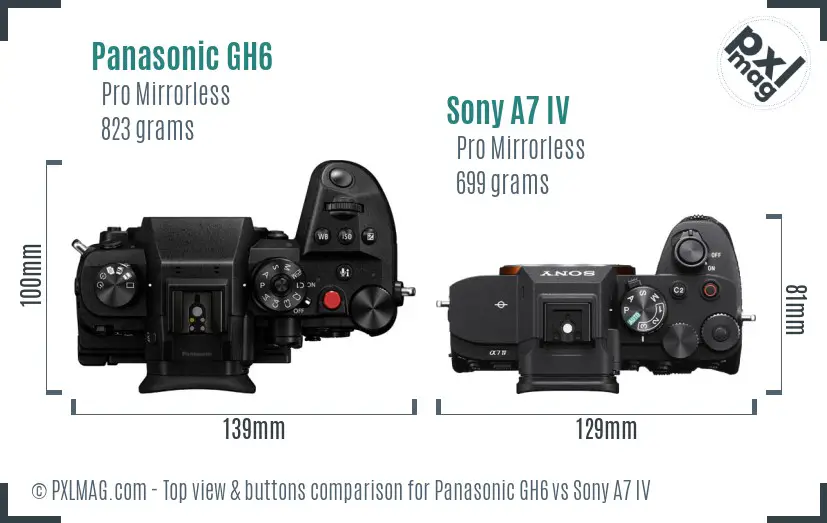 Panasonic GH6 vs Sony A7 IV top view buttons comparison