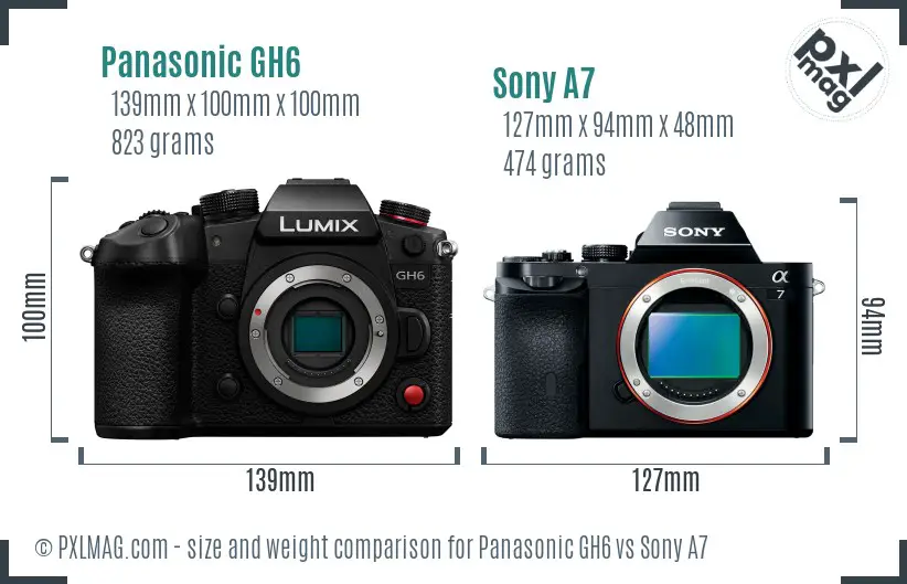 Panasonic GH6 vs Sony A7 size comparison