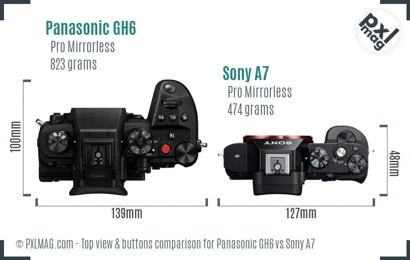 Panasonic GH6 vs Sony A7 top view buttons comparison