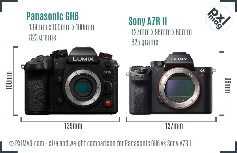 Panasonic GH6 vs Sony A7R II size comparison