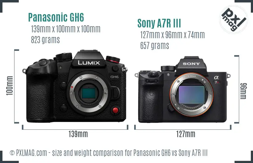 Panasonic GH6 vs Sony A7R III size comparison