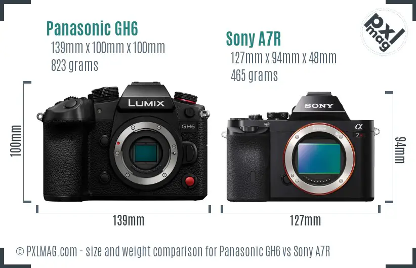 Panasonic GH6 vs Sony A7R size comparison